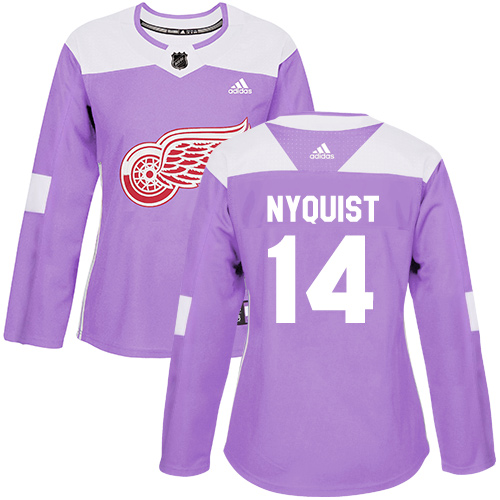 Adidas Red Wings #14 Gustav Nyquist Purple Authentic Fights Cancer Women's Stitched NHL Jersey - Click Image to Close